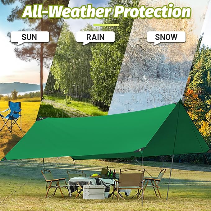 Green Tarp 10x12 FT Heavy Duty PVC 10.6 Mil Waterproof Cover UV Resistant &amp Tear Proof with Brass Grommets for Truck Boat Camping Patio Outdoor Shelter