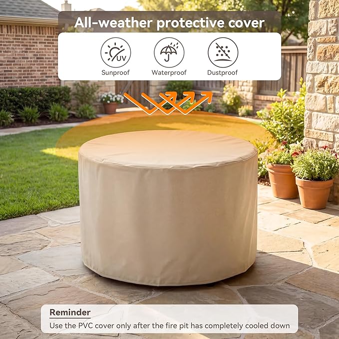 COSIEST Outdoor Propane Concrete Fire Pit Table w Imitation Stone Surface 32-inch Round Fire Table Certified 40000 BTU Stainless Steel Burner Free Lava Rocks Fits 20lb Tank Inside