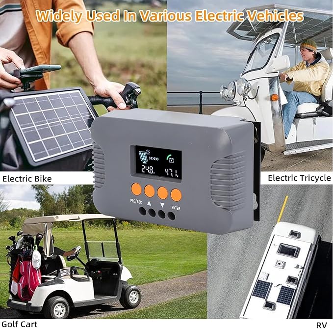 Boost MPPT Solar Charg Controller 24V 36V 48V 60V 72V 10A MPPT Charg Controller for Sealed Gel FLD Li Battery Solar Panel Battery Regulator for Golf Carts Electric Vehicles