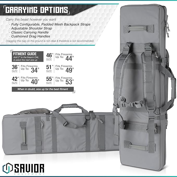 Savior Equipment Urban Warfare Tactical Double Long Gun Bag Case Backpack w/Pistol Handgun