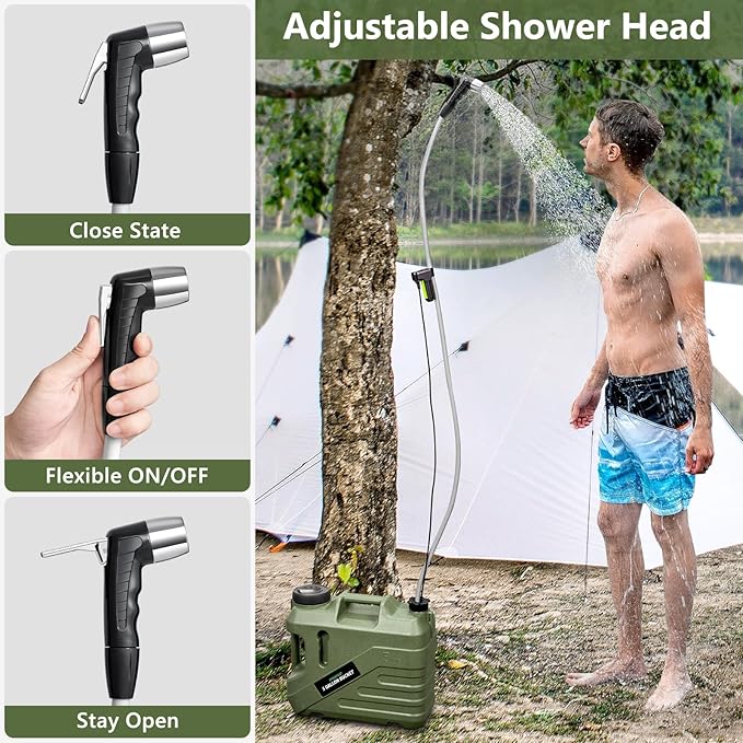SPACEREST Portable Shower for Camping with Integrated Design – Spill-Resistant Electric Camping Shower 5-Gallon Food-Grade Water Jug for Outdoor Beach Hiking Dog Wash 2 Batteries