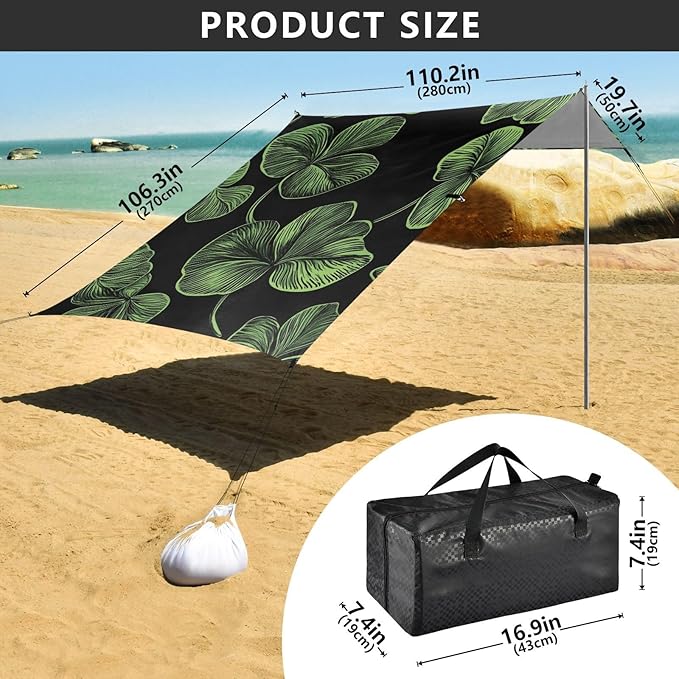 ALAZA Three Leaved Shamrocks Saint Patricks Day Beach Tent Sun Shelter Portable Canopy Sunshade for Outdoor Camping Picnics Backyard Fun 10x9 ft