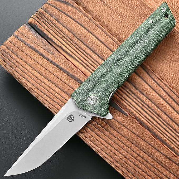 FF4 Folding Knife AUS-10 Steel Blade Micarta Handle Knife for Outdoor Camping Hunting Fishing Survival(Green)