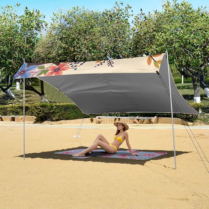 ALAZA Sloth Tree Branch Beach Tent Sun Shelter Portable Canopy Sunshade for Outdoor Camping Picnics Backyard Fun 10x9 ft