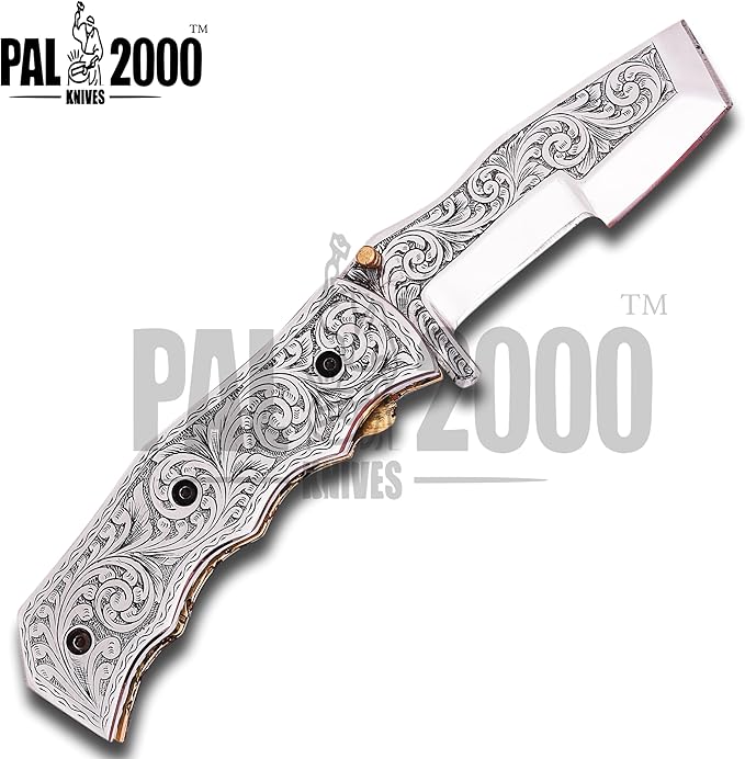 PAL 2000 KNIVES Custom Handmade D2 Steel Folding Pocket Knife - Custom 3D Hand Engraved 9773