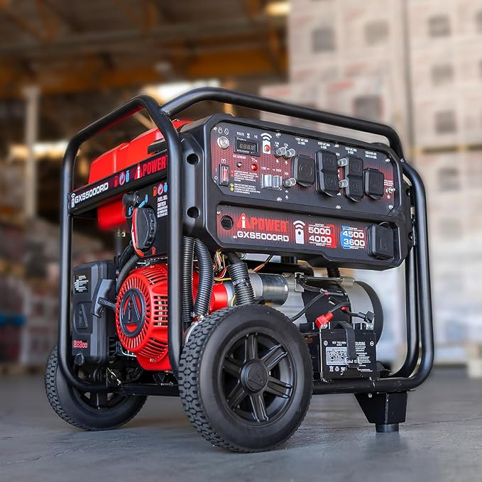 A-iPower 5000-Watt Remote Start Dual Fuel Portable Generator CO Sensor Shutdown Heavy Duty Generators with 223cc OHV Engine For Jobsite RV Home Backup Emergency(GXS5000RD)