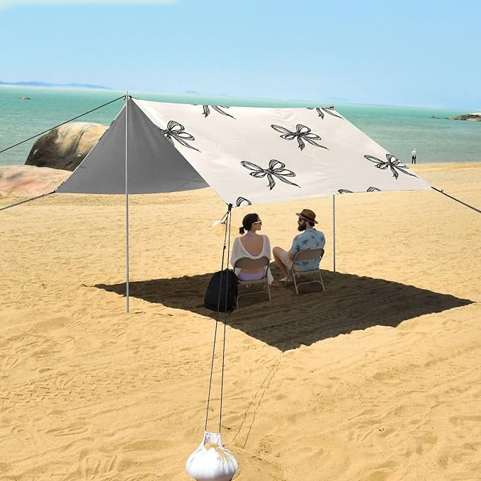 ALAZA Black Thin Bow Pattern Beach Tent Sun Shelter Portable Canopy Sunshade for Outdoor Camping Picnics Backyard Fun 10x9 ft