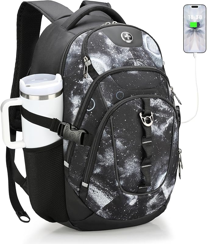 Swissdigital Laptop Backpack with USB Charging Port Travel Backpack Fits 15.6 inches Computer 31L Backpack for Men Starry Sky | SD803-98
