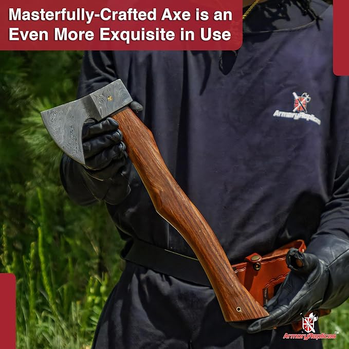 Armory Replicas™ Hook Claw Damascus Steel Functional Viking-Inspired Outdoor Axe with Sheesham Wood Handle &amp Leather Sheath – 16 Inches 1095/15N20 Steel 350+ Layers