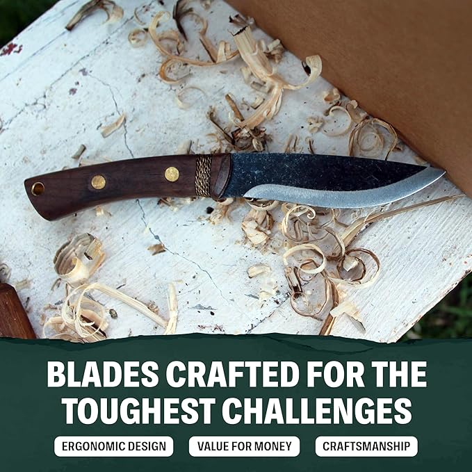 Condor Tool &amp Knife Huron Bushcraft Knife - 1095 High-Carbon Steel Blade - Full-Tang Construction - Ergonomic Walnut Handle - Handcrafted Leather Sheath - Ideal for Bushcraft Camping &amp Surviv