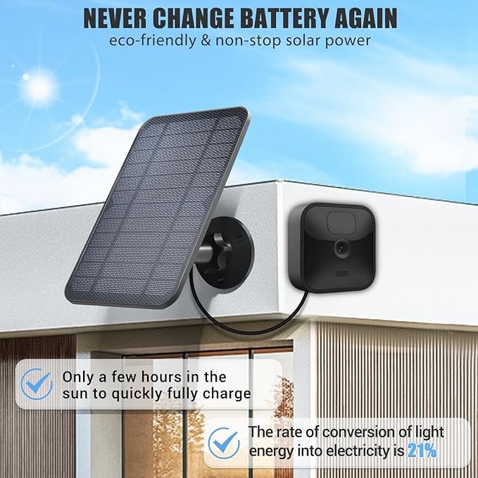 Solar Panel for Blink Camera Solar Panel Compatible with Blink Outdoor (3rd Gen) XT XT2 Camera IP65 Waterproof 13.12ft Cable Wall Mount