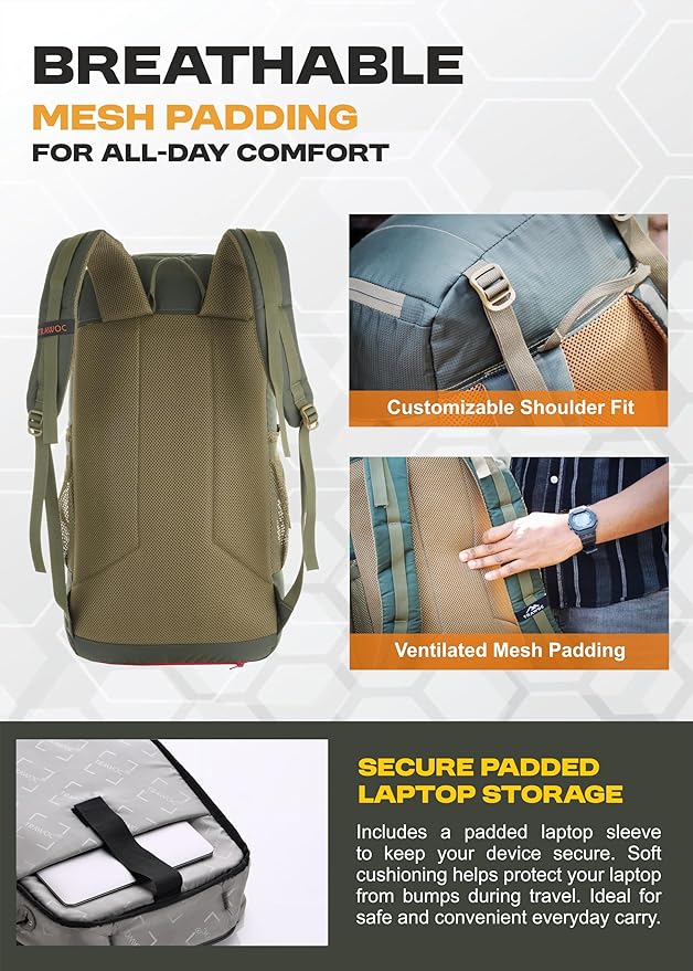 TRAWOC STEALTH 40L Travel Backpack for Men and Women Laptop &amp Shoe Compartment Rain CoverCasual Bag for trekking &amp Hiking