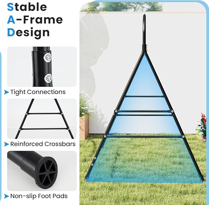 RELAX4LIFE Outdoor Hammock Chair Stand - 660LBS Capacity Heavy Duty Metal Swing Frame w/3 Hanging Rings 2 Hanging Ways A-Frame Swing Stand for Porch Patio Garden Backyard Hammock Chair Not Included