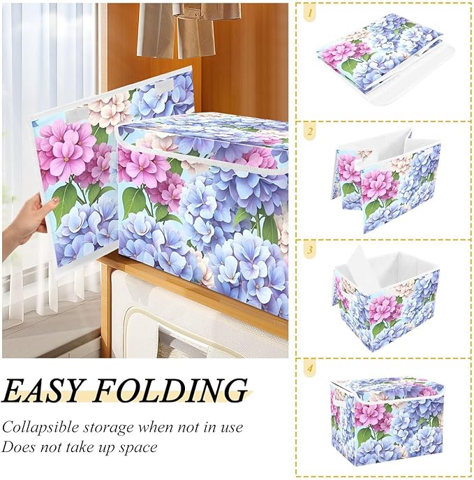 Storage Cube with Lid Florals Blue Print 16.5×12.6×11.8 IN Collapsible Large Capacity Foldable Storage Basket Bin Organizer