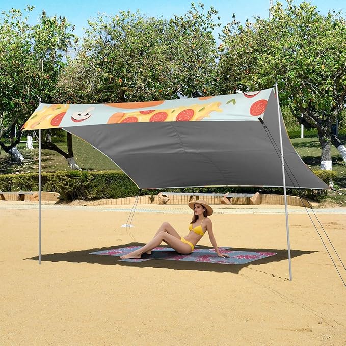 ALAZA Pizza Cheese Pattern Beach Tent Sun Shelter Portable Canopy Sunshade for Outdoor Camping Picnics Backyard Fun 10x9 ft