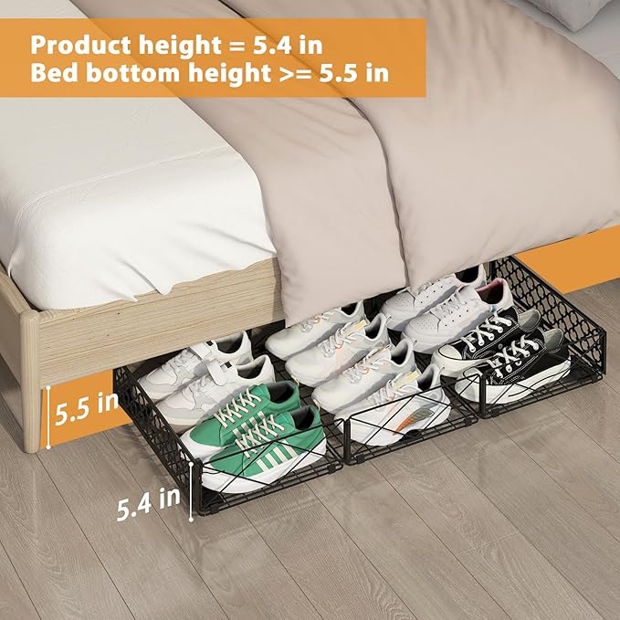 NADAMOO Large Under Bed Storage with Wheels Low Profile Rolling Under Bed Storage ContainersFoldable Metal Under the Bed Organizer Bins for Bedroom2 Packs