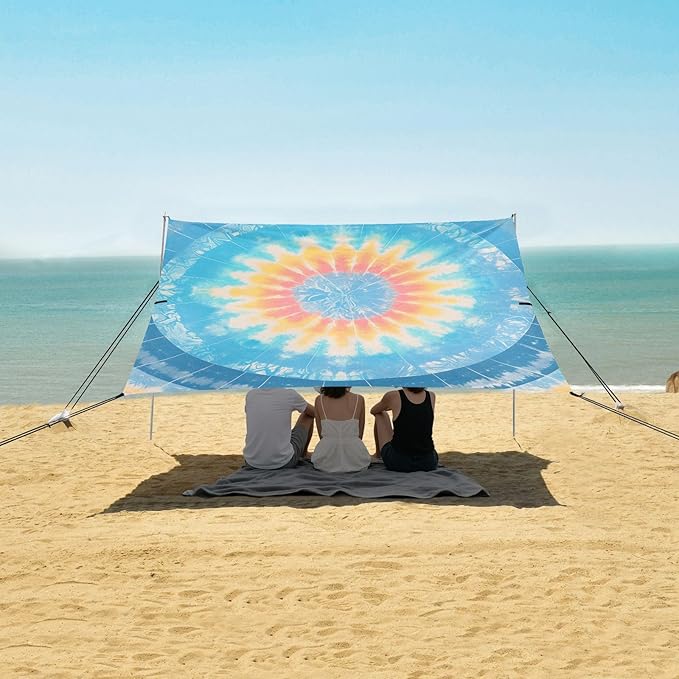 Aliceblue Tie-dye Background Rainbow Colors Beach Cabana UPF50+ Lightweight Large Portable Sun Shelter with Carrying Bag for Camping Picnics Backyard &amp Fishing