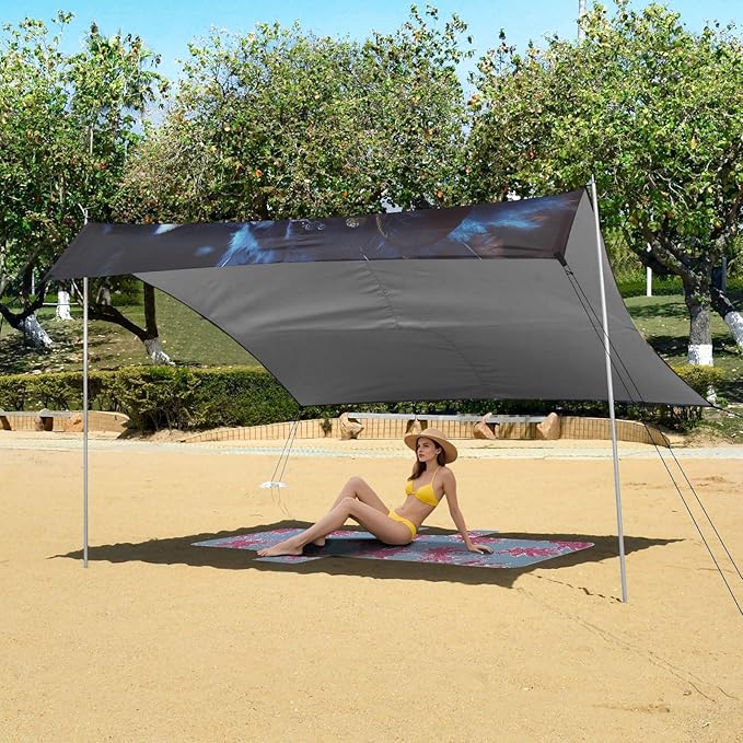 ALAZA Leopard Chief Beach Tent Sun Shelter UPF50+ Protection Beach Shade Canopy w/ 4 Sandbags for Outdoor Camping Fishing Backyard Fun Picnic 10x9 ft
