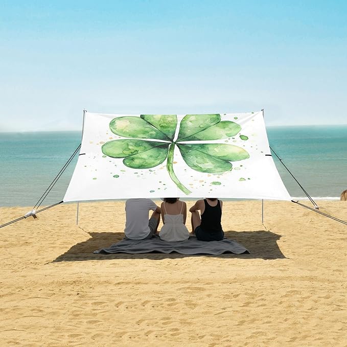 ALAZA Watercolor Green Clover Saint Patrick Holiday Beach Tent Sun Shelter Portable Canopy Sunshade for Outdoor Camping Picnics Backyard Fun 10x9 ft