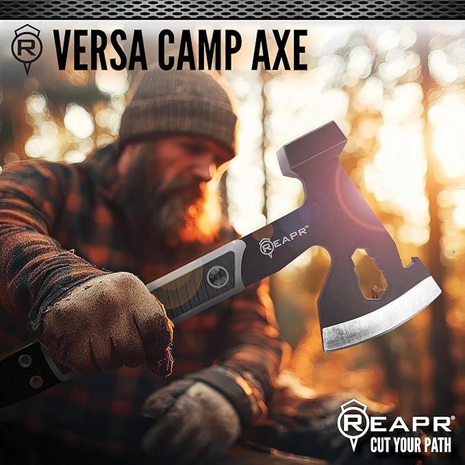 Reapr Versa Camp Axe 10.75 Outdoor Multitool with Pry Bar Nail Puller Hammer Wrench Set Bottle Opener &amp Sheath Non-Slip Handle Great for Camping Hiking and Survival Kits (Versa Camp Axe)