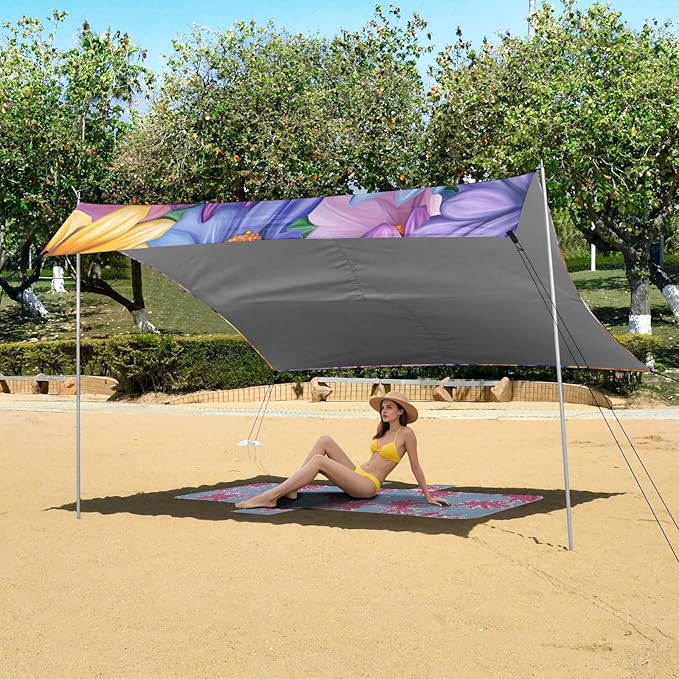 ALAZA Cute Colorful Daisy Beach Tent Sun Shelter Portable Canopy Sunshade for Outdoor Camping Picnics Backyard Fun 10x9 ft