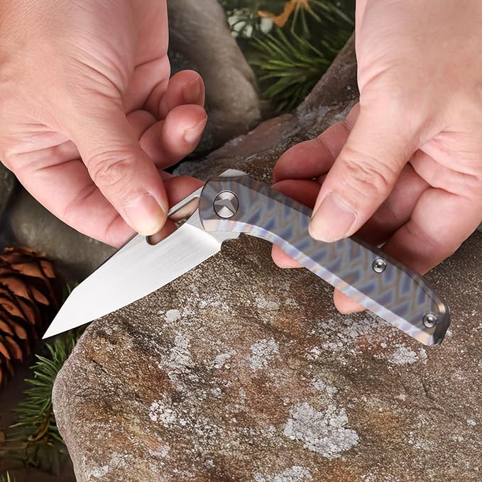 Folding Pocket Knife 3.23 S90V Blade EDC Knife with Titanium Handle Small Pocket Knife with Clip and Frame Lock Sharp Camping Hiking Hunting Survival Knives for Men（Colourful）