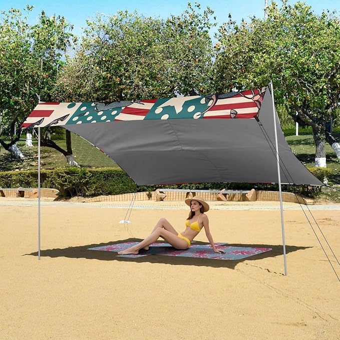 American Cowboys Beach Tent Sun Shelter Set UPF50+ UV Protection 10.5 x 9.19 FT Camping Shade Canopy with Sandbags Sand Anchors Carrying Bag and Others