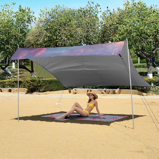 ALAZA Mermaid Beach Tent Sun Shelter UPF50+ Protection Beach Shade Canopy w/ 4 Sandbags for Outdoor Camping Fishing Backyard Fun Picnic 10x9 ft