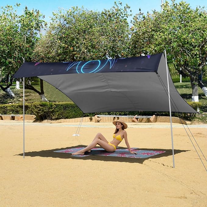 ALAZA Mecha Cyberpunk Owl Beach Tent Sun Shelter UPF50+ Protection Beach Shade Canopy w/ 4 Sandbags for Outdoor Camping Fishing Backyard Fun Picnic 10x9 ft