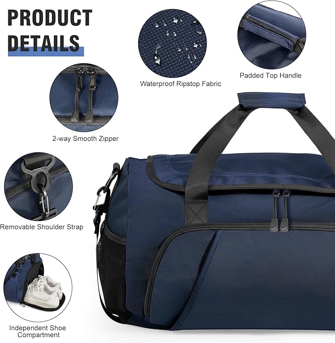 Gym Bag for Men Women With Shoe Compartment &amp Wet PocketWater Resistant Sports Gym Bag 、shoulder bag、messenger bag Carry On Duffel Bag forWeekend Overnight Traveling (blue)