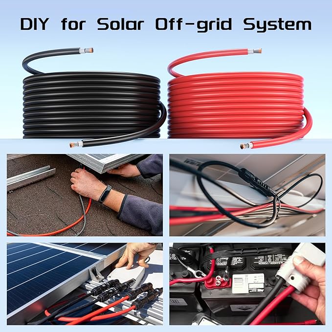 Bateria Power Solar Panel Wire 100Ft Black and 100Ft Red Kit Solar Extension Cable 12AWG (4mm²) Tinned Copper Wire for Outdoor Automotive RV Boat Marine Solar Panels (Black+Red)