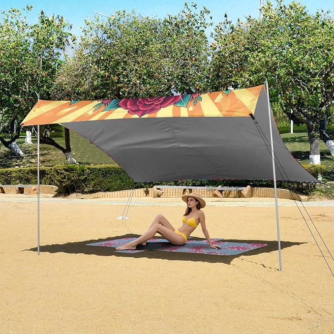 ALAZA Sugar Skull The Day of Dead Beach Tent Sun Shelter Portable Canopy Sunshade for Outdoor Camping Picnics Backyard Fun 10x9 ft