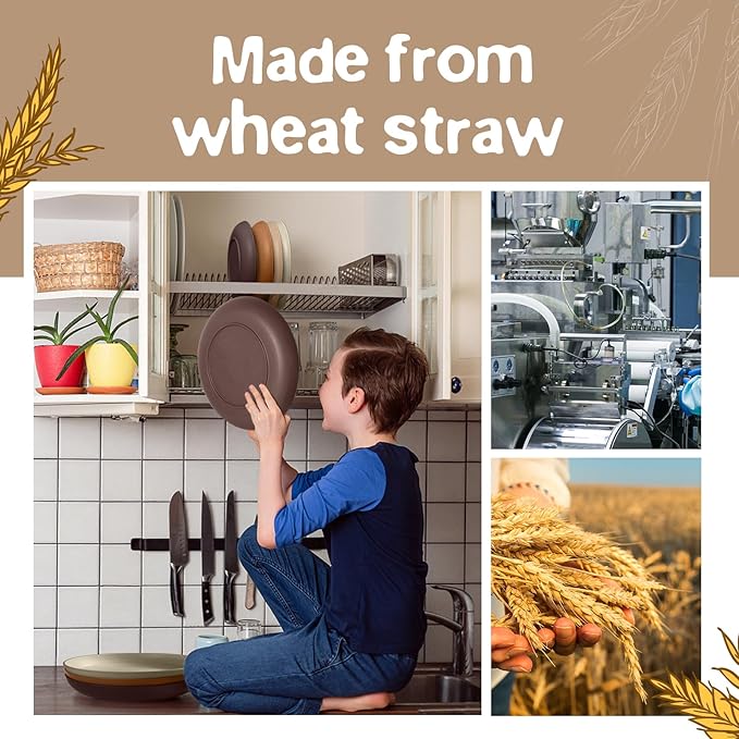 Teivio 32-Piece Kitchen Plastic Wheat Straw Dinnerware Set Service for 8 Dinner Plates Dessert Plate Cereal Bowls Cups Unbreakable Colorful Plastic Outdoor Camping Dishes Desert