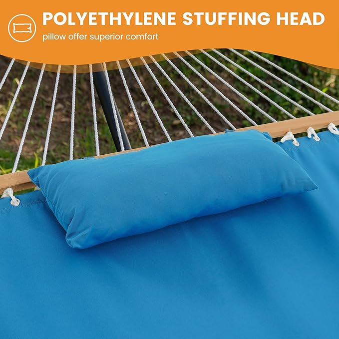 Lazy Daze Hammocks 12 FT Sunbrella Fabric Hammock not Fading with Spreader Bars and Free Pillow Fits for 2 Persons All Weather and Fade Resistant for Patio Yard 450 lbs Capacity Canvas Pacific Blue