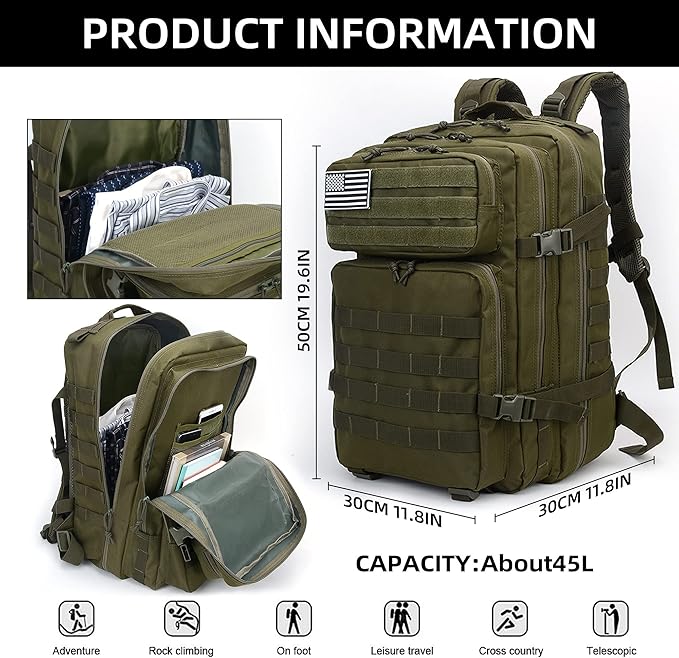 Lovelinks21 Hiking Assault Backpack Waterproof Motorcycle Backpack Bug Out Pack Rucksack for Outdoor Hiking