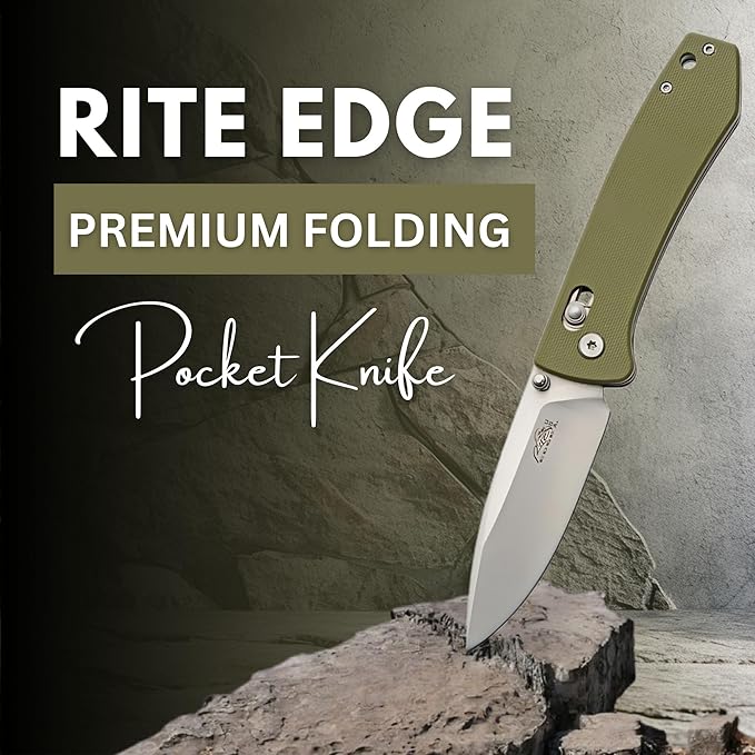 Rite Edge SZCO 4.25 Folding Pocket Knife with Rolling Lock – 8Cr13 Stainless Steel Blade Green G10 Handle EDC Folding Knife with Pocket Clip – Tactical Pocket Knife for Men &amp Women for Camping