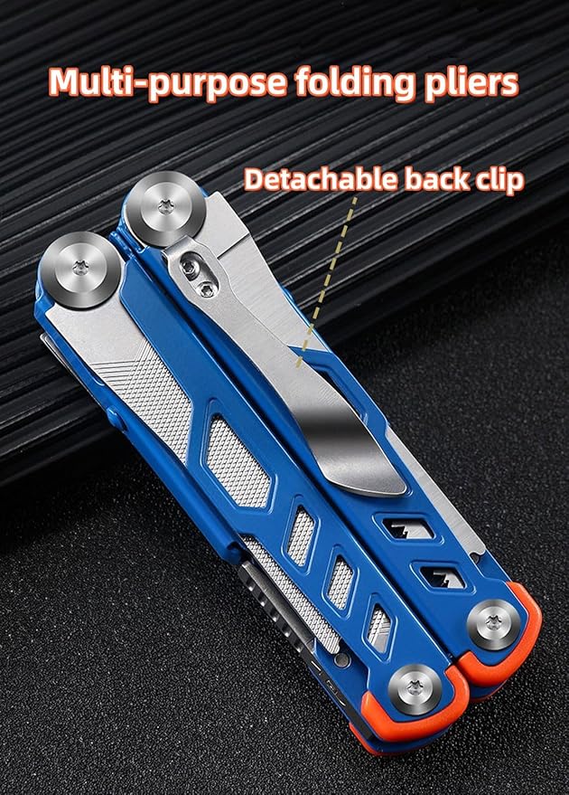 17-in-1 multi-purpose tool pliers multi-purpose EDC tool upgraded stainless steel multi-tool gift for men repair wilderness survival and camping gear hunting and hiking utility knife (blue)