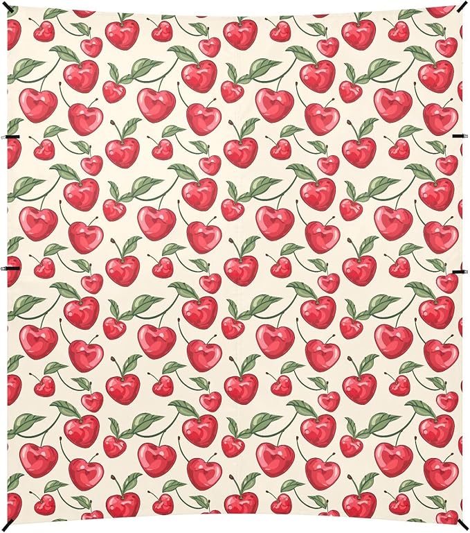 ALAZA Cherry Love Heart Beach Tent Sun Shelter UPF50+ Protection Beach Shade Canopy w/ 4 Sandbags for Outdoor Camping Fishing Backyard Fun Picnic 10x9 ft