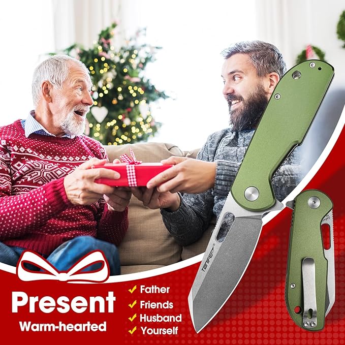 TONIFE Galaxy Mini Folding Knife with D2 Steel Blade and Aluminum Handle EDC Pocket Tool for Camping Hiking and Survival (green)
