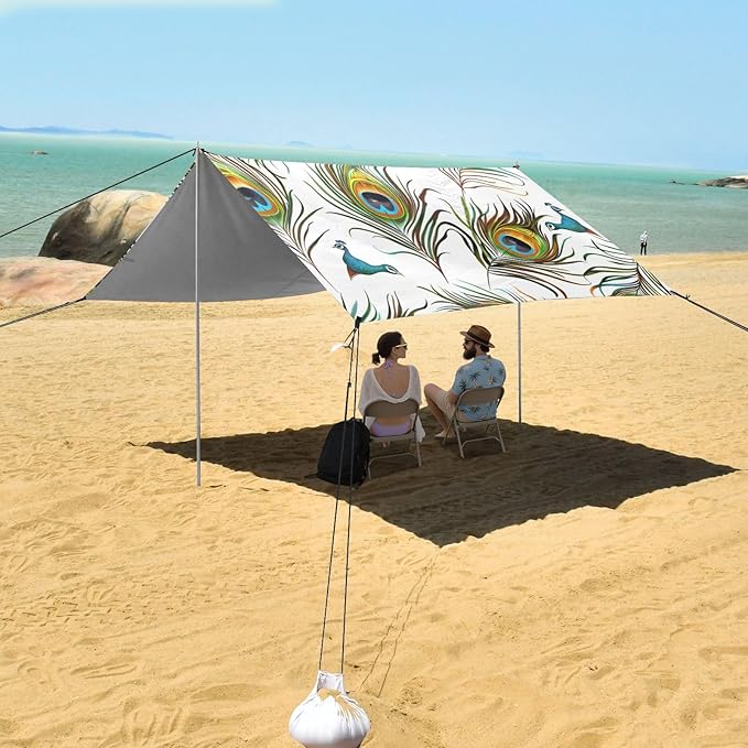 ALAZA Peacock Feathers Seamless Beach Tent Sun Shelter Portable Canopy Sunshade for Outdoor Camping Picnics Backyard Fun 10x9 ft