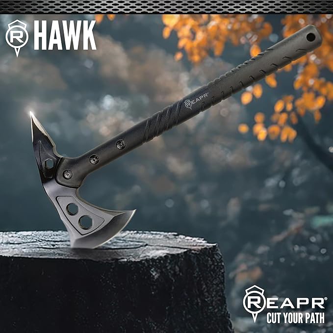 Reapr Tactical Hawk 7 Dual-Blade Throwing Axe – Survival Tomahawk with Spike &amp Axe Head Stainless Steel Nylon-Fiberglass Handle Belt Sheath – Camping Hunting Wood Splitting Gift for Outdoor