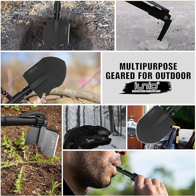 iunio Camping ShovelShovel Folding Portable Multitool Foldable Entrenching Tool Collapsible Spade for Backpacking Trenching Hiking Survival Car Emergency