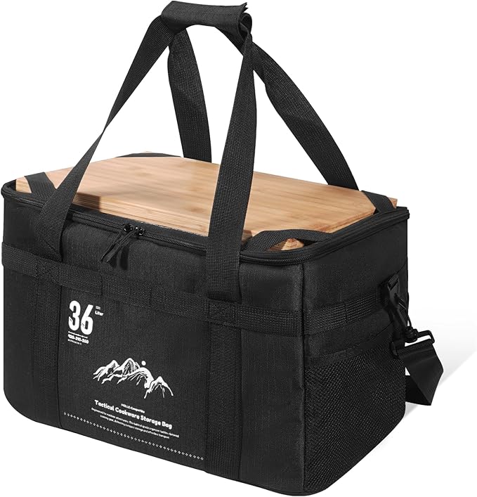 Tactical Camping Storage Bag - 36L Utility Tote Bag Organizer with Bamboo Cutting Board and Shoulder Strap Ideal for Camping Hiking and Vehicle Organization
