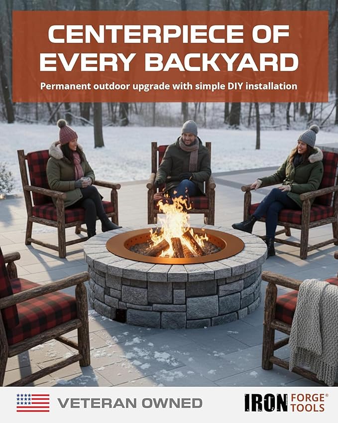 Heavy Duty Metal Smokeless Permanent Fire Pit Ring 42 inch Outer/36 inch Round Fire Pit Insert Liner for Outdoor Firepits for Outside Corten Steel (42x36x10) Patent Pending