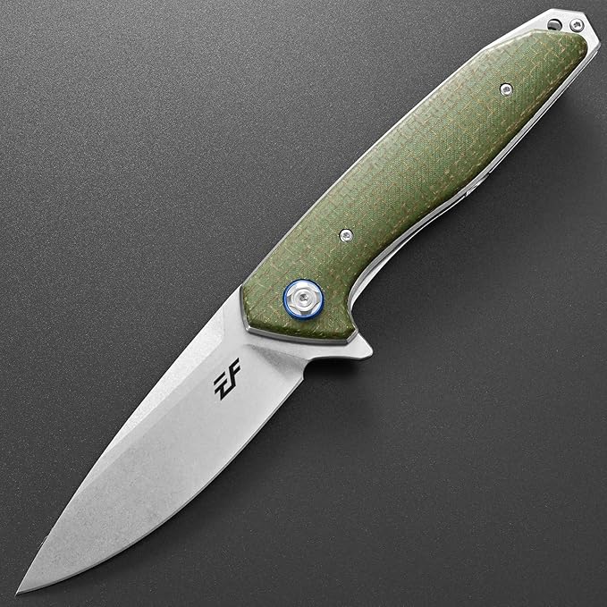 Eafengrow EF972 Folding Knife D2 Steel Blade Micarta Handle Pocket Knife Folder for Outdoor Camping Hiking Working EDC Tool Knife(army green)