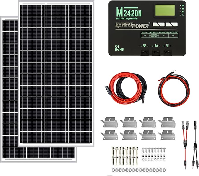 ExpertPower 200W 12V Solar Power Kit | 200W Mono Rigid Solar Panels 20A MPPT Solar Charge Controller | RV Trailer Camper Marine Off Grid Solar Projects