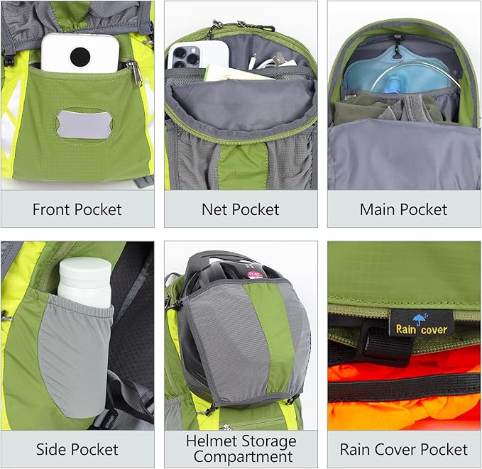 Bike Backpack With Rain-Cover Mountain Biking Backpacks Lightweight Packable Daypack Waterproof For Travel Small Backpack For Bicycle RidingHikingCamping (Army Green)