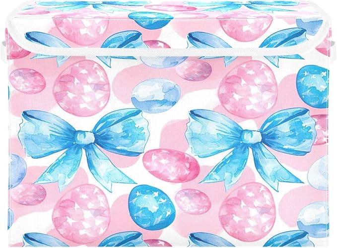 Bows and Eggs Fabric Storage Bins with Lids and HandleFoldable Storage Bins with LidsCloset Organizers for Clothes Storage Room Organization Office Storage Chest Organizer