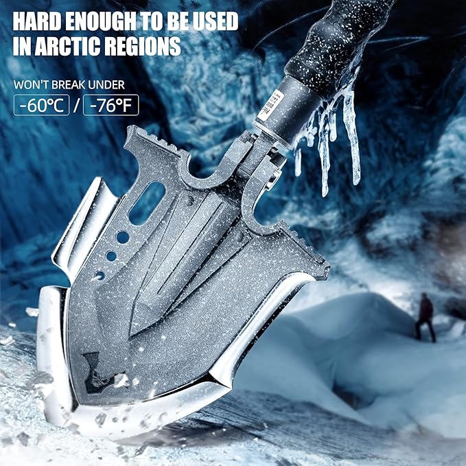 Zune Lotoo Survival Shovel Multitool 28 in 1 Luxury Kit Tactical Camping Folding Shovel Unbreakable Martensitic Steel Adjustable 7 Angles 24-35.4'' Length Compact Gear for Outdoor Hiking Emergency