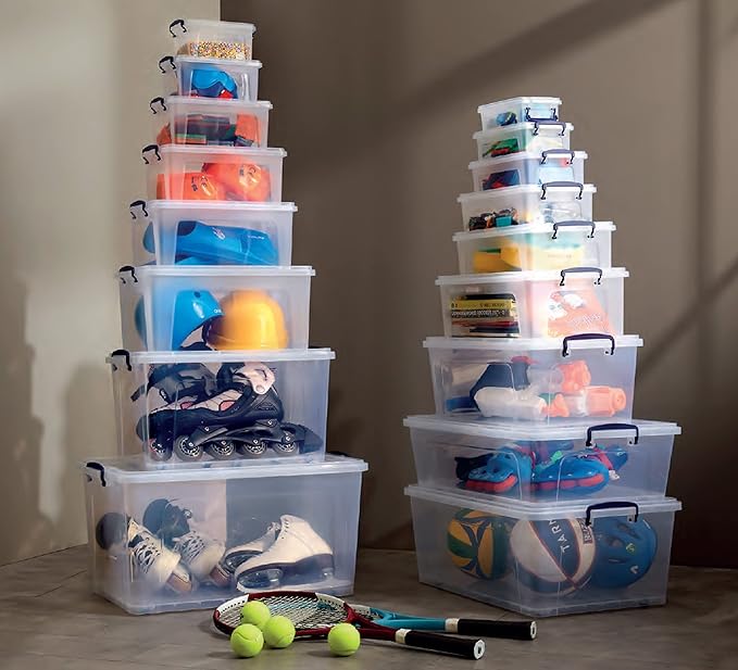 Superio Storage Bins with Lids Clear Plastic Containers for Organizing Stackable Totes BPA Free Odor Free Organizer Boxes for Home and Dorm (2 Pack 60 Quart)